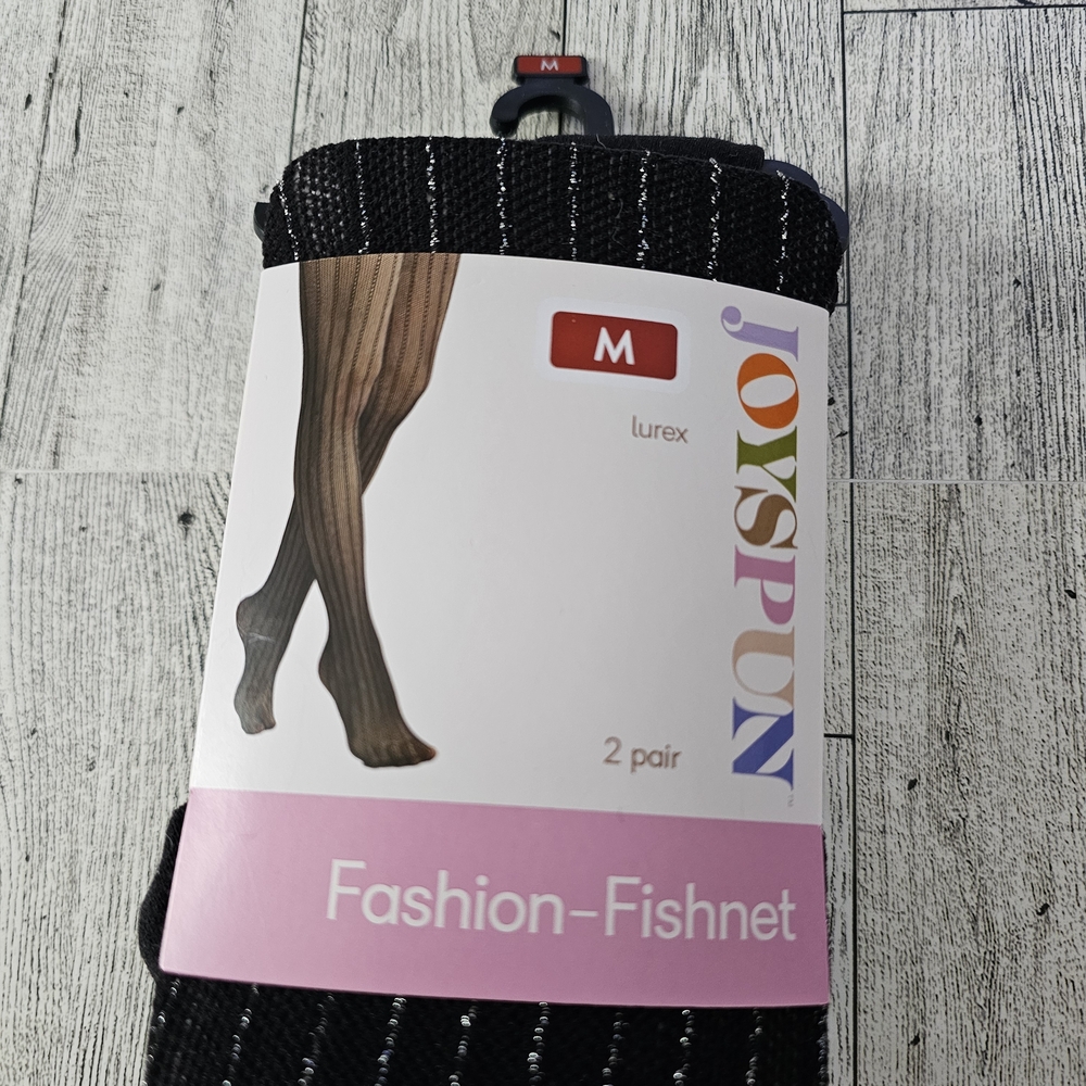Joyspun Women's Black Fashion-Fishnet Tights, 2 Pairs, Size Medium